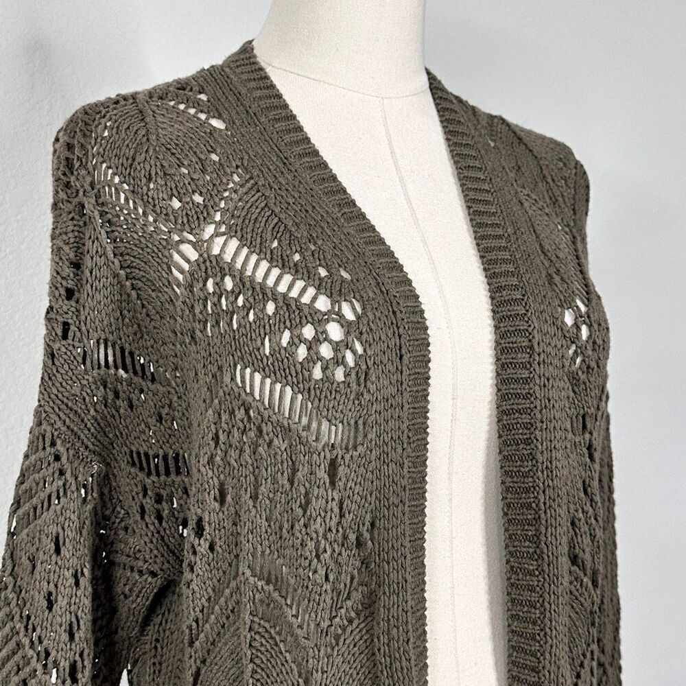 The Kooples XS Olive Green Crochet Open Knit Longline Cardigan Boho Festival - Picture 5 of 11